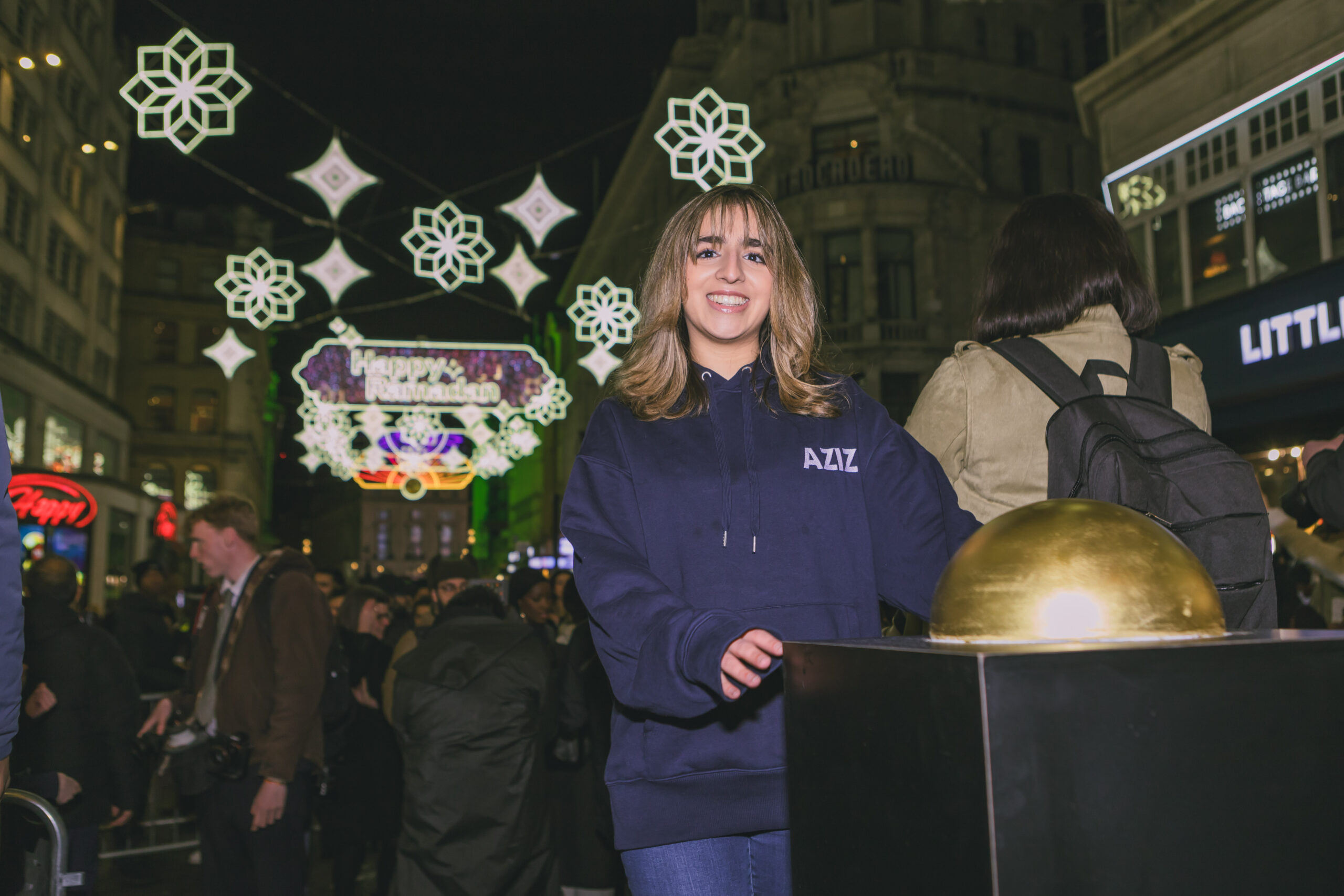 Rahima Aziz with Aerial Lights switch-on buzzer